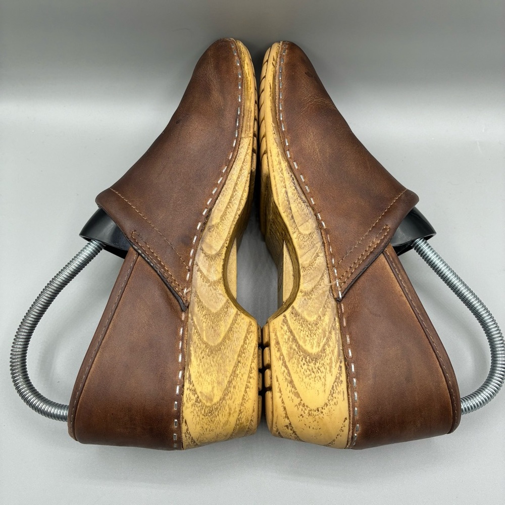 L.L. Bean Brown Leather Clogs Women’s 8.5 M Slip On Wedge Round Toe - Picture 5 of 8